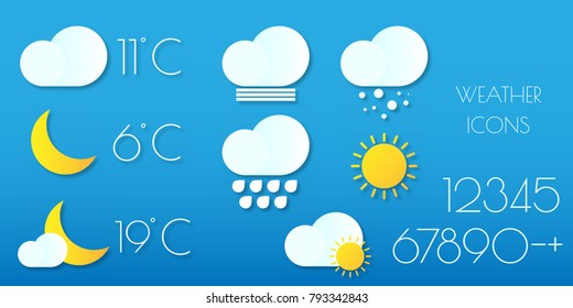 Set of modern weather icons on blue background vector illustration