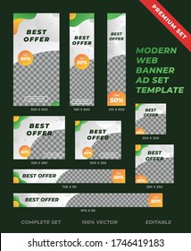 Set von modernen Web-Banner und Vorlage in verschiedenen Größen mit einem Platz für Fotos. Trendy Design mit abstraktem flüssigem Hintergrund.