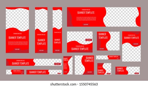 set of modern web banners of standard size with a place for photos. Business ad banner. Vertical, horizontal and square template. vector illustration EPS 10