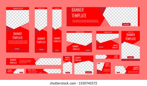 un conjunto de modernos banners web de tamaño estándar con un lugar para las fotos. Cartel comercial. Plantilla vertical, horizontal y cuadrada. ilustración vectorial EPS 10