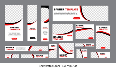 Set Of Modern Web Banners Of Standard Size With A Place For Photos. Business Ad Banner. Vertical, Horizontal And Square Template. Vector Illustration EPS 10
