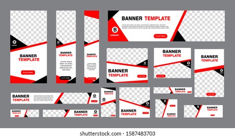 set of modern web banners of standard size with a place for photos. Business ad banner. Vertical, horizontal and square template. vector illustration EPS 10
