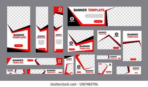 set of modern web banners of standard size with a place for photos. Business ad banner. Vertical, horizontal and square template. vector illustration EPS 10
