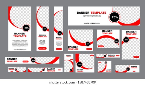 Set Of Modern Web Banners Of Standard Size With A Place For Photos. Business Ad Banner. Vertical, Horizontal And Square Template. Vector Illustration EPS 10
