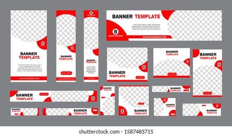 set of modern web banners of standard size with a place for photos. Business ad banner. Vertical, horizontal and square template. vector illustration EPS 10
