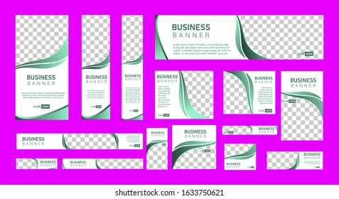 Set Of Modern Web Banners Of Standard Size With A Place For Photos. Business Ad Banner. Vertical, Horizontal And Square Template. Vector Illustration EPS 10