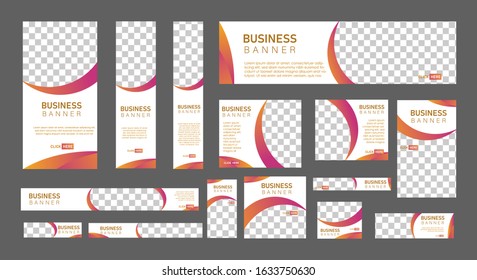 set of modern web banners of standard size with a place for photos. Business ad banner. Vertical, horizontal and square template. vector illustration EPS 10