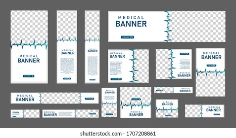 set of modern web banners of standard size with a place for photos and white concept. Business ad banner. Vertical, horizontal and square template.