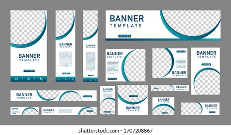 set of modern web banners of standard size with a place for photos and white concept. Business ad banner. Vertical, horizontal and square template.