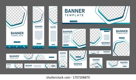set of modern web banners of standard size with a place for photos and white concept. Business ad banner. Vertical, horizontal and square template.