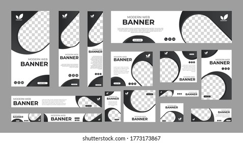 conjunto de banners web modernos de tamaño estándar con un lugar para las fotos. Plantilla vertical, horizontal y cuadrada. ilustración vectorial