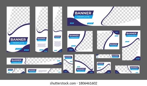 set of modern web banners of standard size with a place for photos. Business ad banner. Vertical, horizontal and square template. vector illustration EPS 10	
