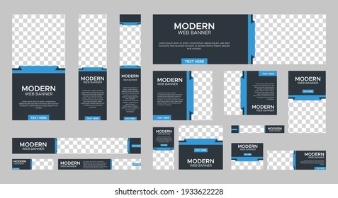 set of modern web banners of standard size with a place for photos. Vertical, horizontal and square template. vector EPS 10