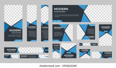 set of modern web banners of standard size with a place for photos. Vertical, horizontal and square template. vector EPS 10