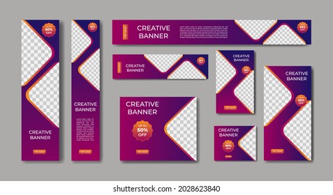 Set of modern web banners template design in standard sizes.  ad banner size template for sales promotion and advertising