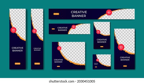 Conjunto de diseños de plantillas de banners web modernos en tamaños estándar.  plantilla de tamaño de banner para promoción de ventas y publicidad