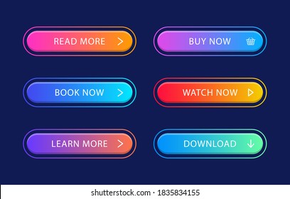 Set of modern web buttons. Gradient buttons for call action. For website and ui design.