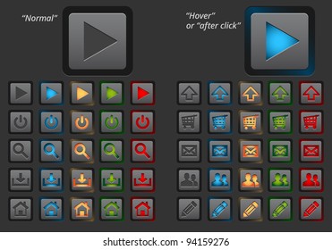 Set of modern web buttons. Two versions - normal and hover or after click.