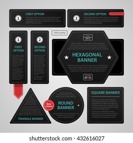 Set of modern web design banners and text backgrounds on gray background. Strict corporate business style. Useful for annual reports, presentations and media.
