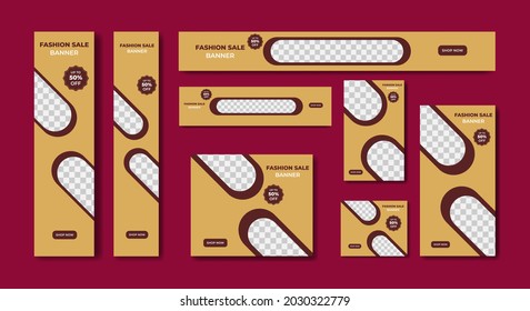 Set of modern web fashion sale banners template design in standard sizes.  ad banner size template for sales promotion and advertising