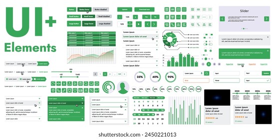 A set of modern web interface elements designed for the development and design of websites and mobile applications. Includes buttons, icons, navigation elements, slyder, forms.
