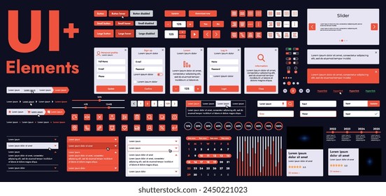 A set of modern web interface elements designed for the development and design of websites and mobile applications. Includes buttons, icons, navigation elements, slyder, forms.