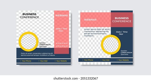 Set of modern webinar social media post templates with blue, orange and yellow color concept design. Suitable for online marketing promotion banner, webinar, seminar, flyer, ads, etc.
