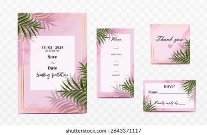 Set of modern wedding invitations in pastel colors.