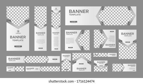 set of modern white banners of standard size with a place for photos. Business ad banner. Vertical, horizontal and square template. vector illustration EPS 10