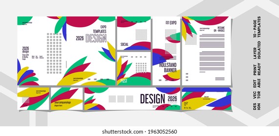 Set of modern white creative expo layout templates, 10 pages editable, Vector design.