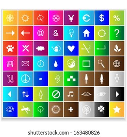 set of modern white web icons isolated on colorful glossy square buttons