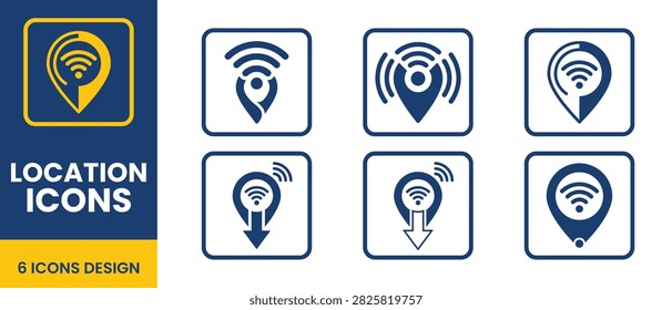 Set of modern wifi location pin symbol vector icons for web apps.