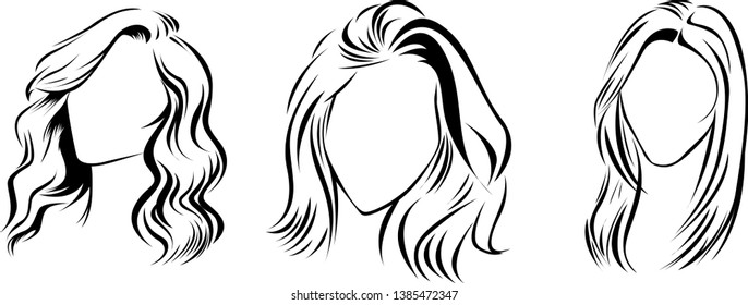 Set Modern women's hairstyles Vector, Model Hairstyles, women vector, hair Vector, Set Vector