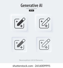 Set of Modern writing and editing by AI button. Edit document from machine learning. Button in trendy neuromorphic style for Apps, websites, and interfaces. UI UX elements. Vector illustration.