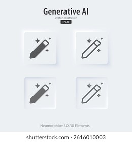 Set of Modern writing and editing by AI button. Edit document from machine learning. Button in trendy neuromorphic style for Apps, websites, and interfaces. UI UX elements. Vector illustration.