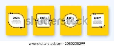 Set of modern yellow banners with quote frames. Speech bubbles with quotation marks. Blank text box and quotes. Blog post template. Vector illustration. Imagine de stoc © 