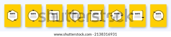 Set of modern yellow banners with\
quote frames. Speech bubbles with quotation marks. Blank text box\
and quotes. Blog post template. Vector\
illustration.