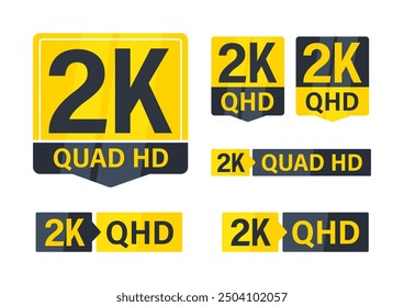 Set of modern yellow and black 2k resolution icons indicating high quality digital content