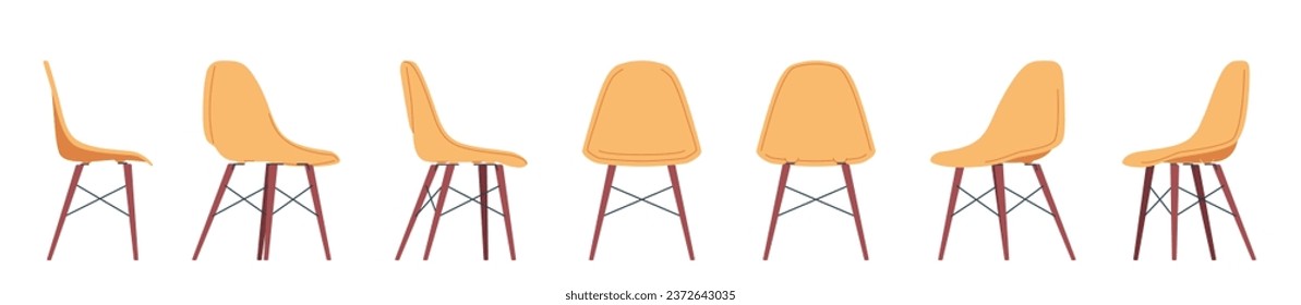 Set modern yellow chair in different positions. Flat illustration isolated on white background