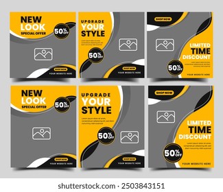 Set of modern yellow square banner design template editable. Usable for social media post, cover, banner, flyer.