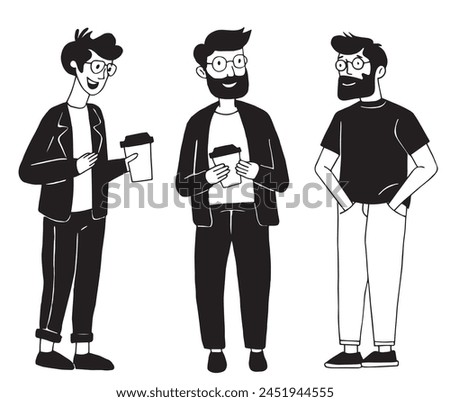 set of modern young people, workers and colleagues. vector drawing in simple linear style, flat