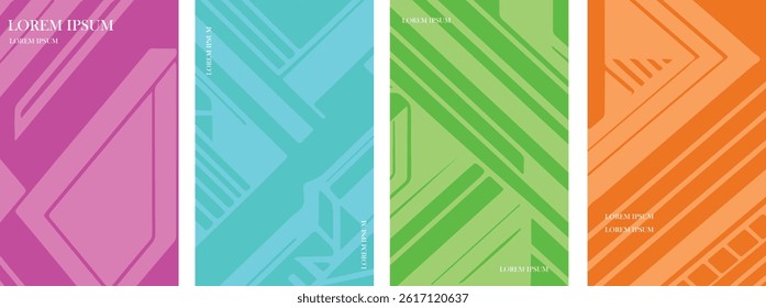 Set modernism art colorful trendy posters, artwork in minimalism and brutalism style, Abstract line poster background vector set.