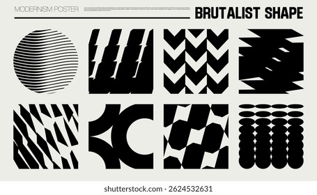 Set modernism art trendy posters, artwork in minimalism and brutalism style, abstract geometric postmodern composition, vector simple shapes print graphic in Y2K aesthetics