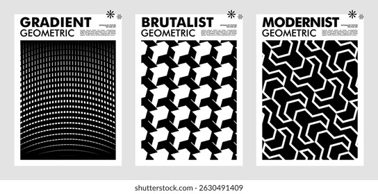 Set modernism art trendy posters, artwork in minimalism and brutalism style, abstract geometric postmodern composition, vector simple shapes print graphic in Y2K aesthetics
