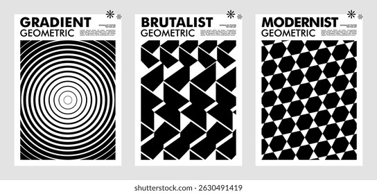 Set modernism art trendy posters, artwork in minimalism and brutalism style, abstract geometric postmodern composition, vector simple shapes print graphic in Y2K aesthetics