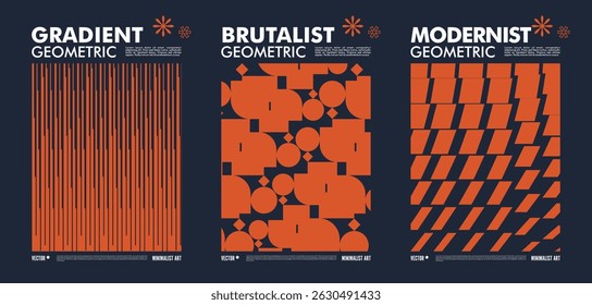 Set modernism art trendy posters, artwork in minimalism and brutalism style, abstract geometric postmodern composition, vector simple shapes print graphic in Y2K aesthetics