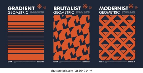Set modernism art trendy posters, artwork in minimalism and brutalism style, abstract geometric postmodern composition, vector simple shapes print graphic in Y2K aesthetics