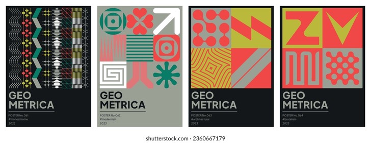 set of modernist abstract geometric vector posters with trendy minimalist isolated shapes