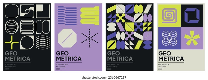 set of modernist abstract geometric vector posters with trendy minimalist isolated shapes