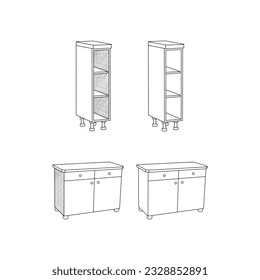 Set of Module Furniture line simple furniture design, element graphic illustration template